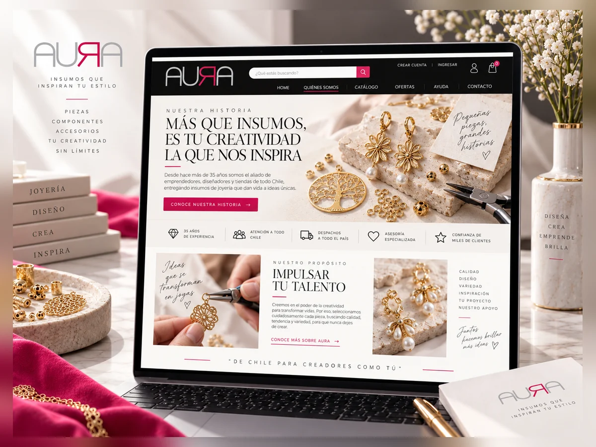 Interfaz de Aura con composición visual premium para su portafolio digital
