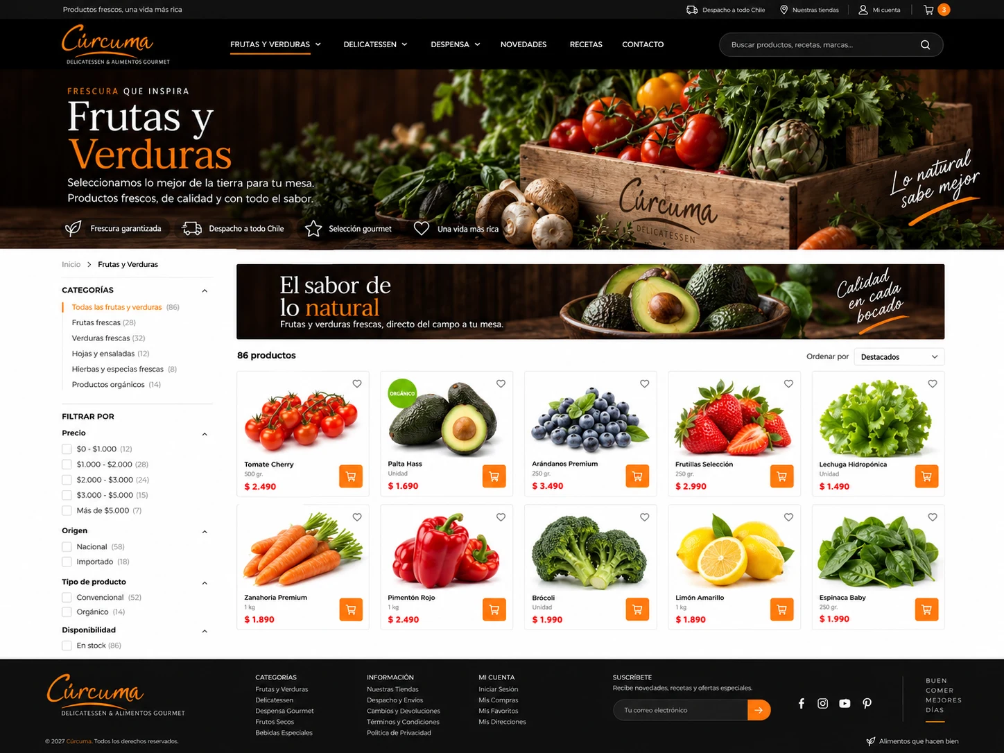 Categoría de productos frescos del ecommerce Cúrcuma