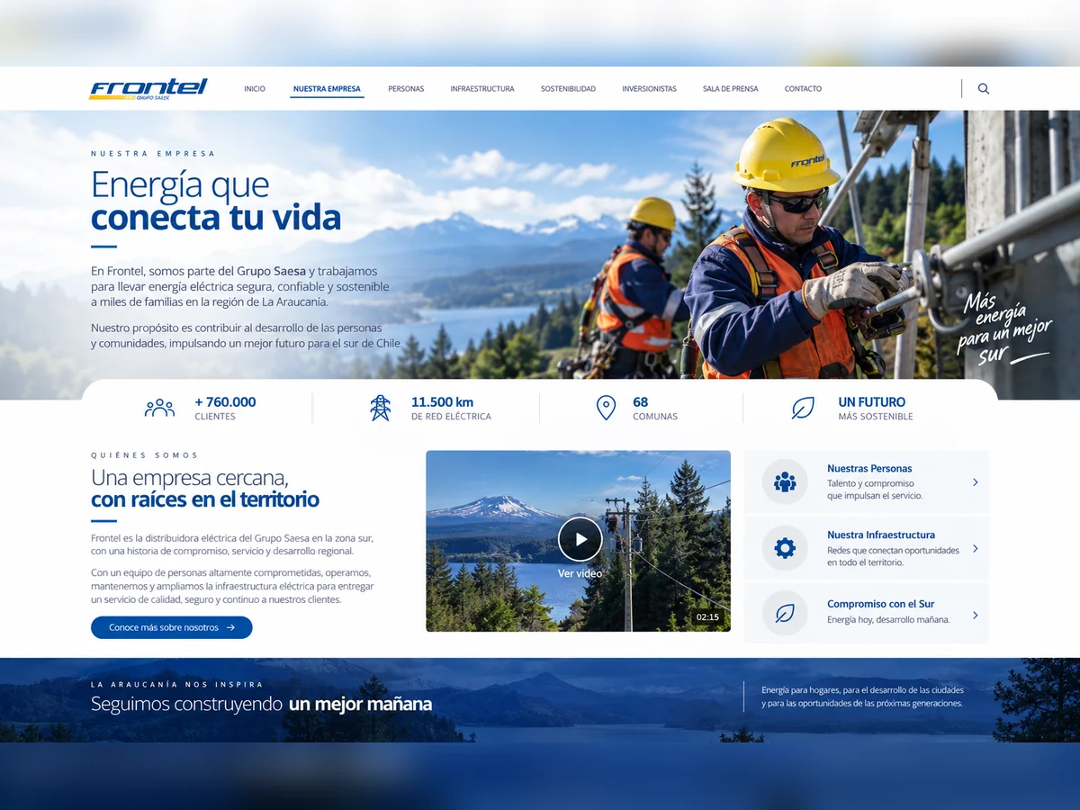 Página institucional de Frontel con equipo técnico, cifras de operación y compromiso territorial