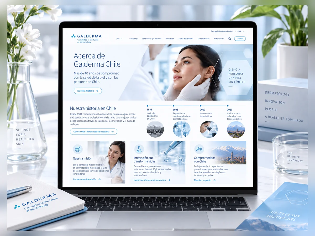 Presentación web corporativa de Galderma con estética clínica moderna