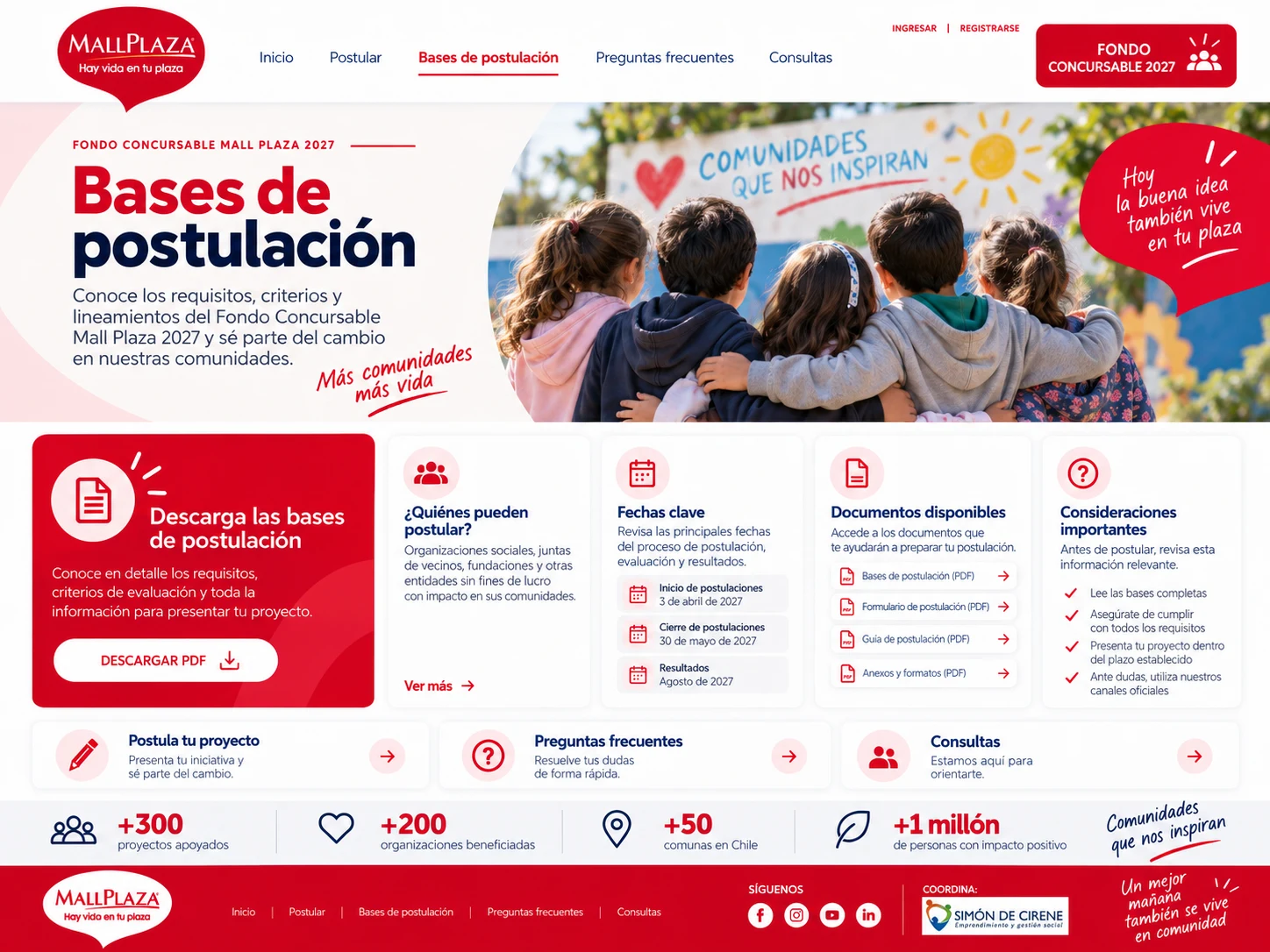 Página de bases y requisitos del Fondo Concursable Mallplaza