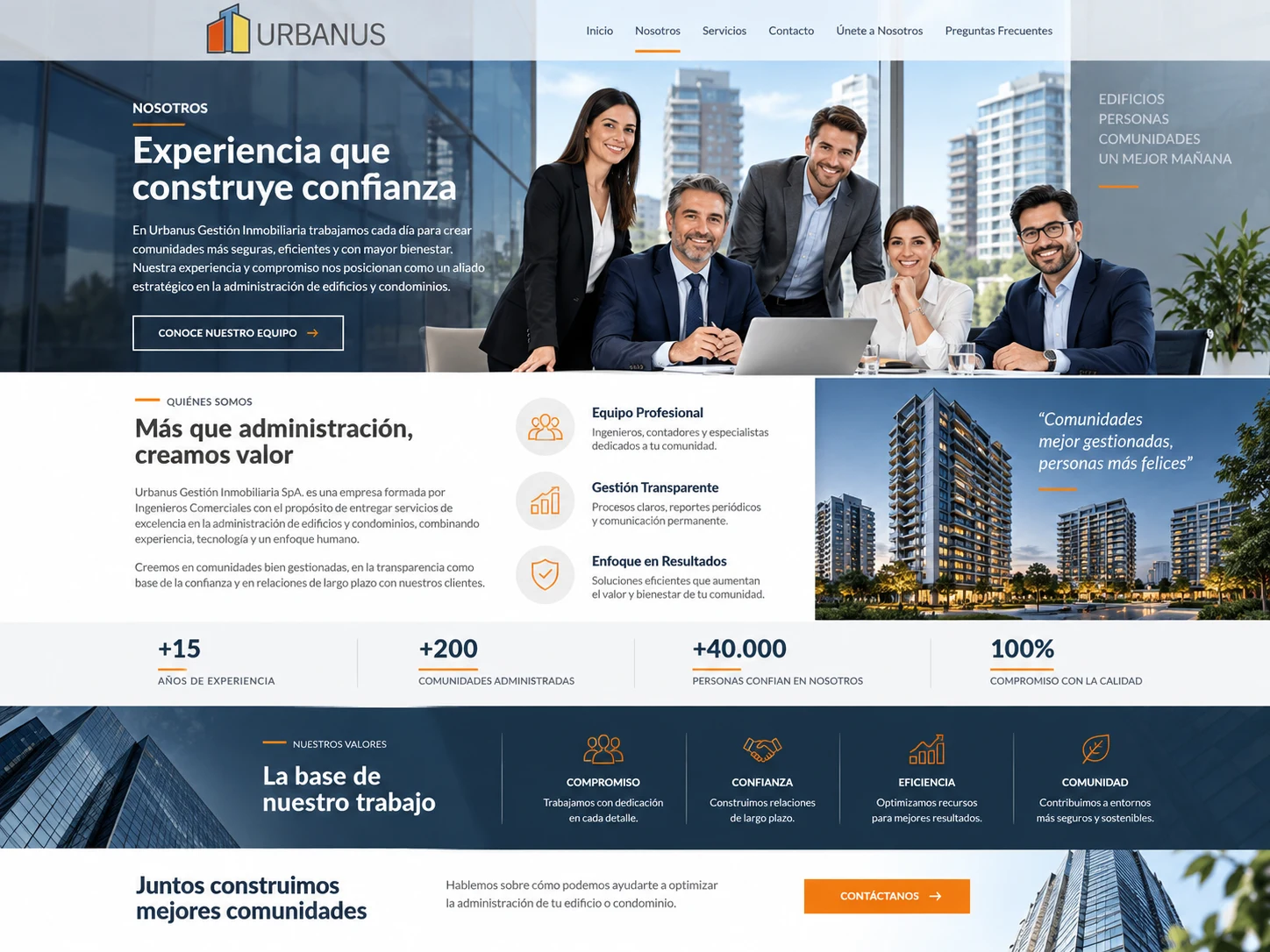 Presentación del equipo Urbanus y propuesta de valor para administración de edificios y condominios