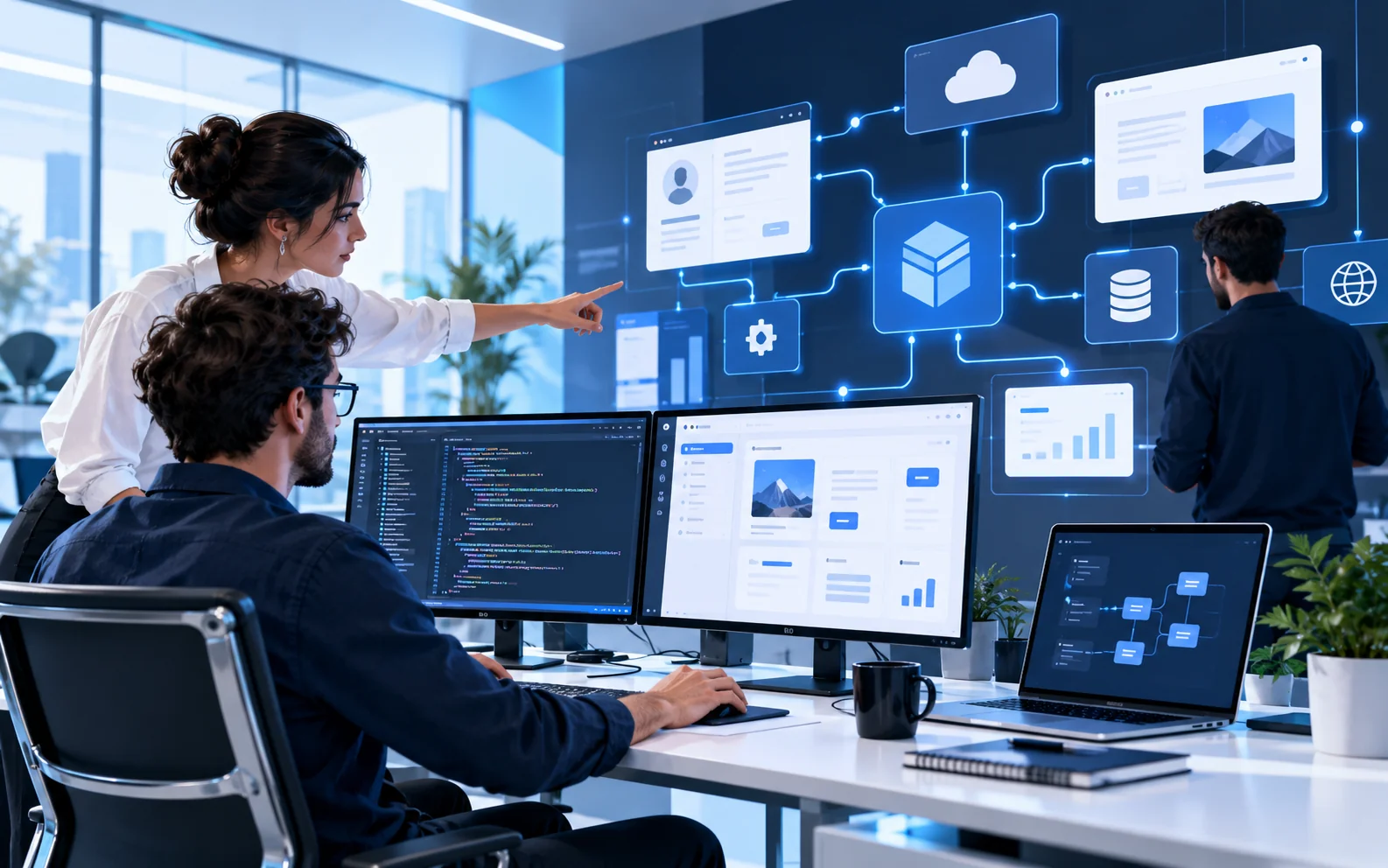 Equipo técnico desarrollando una solución web a medida con arquitectura digital