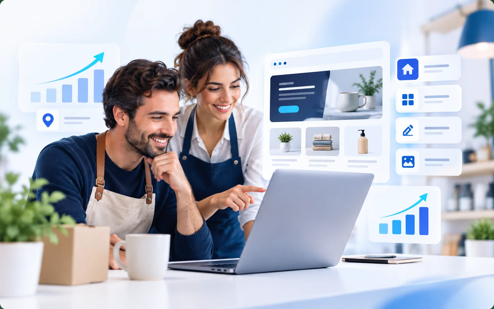 Equipo de pyme trabajando en una solución digital clara y comercial